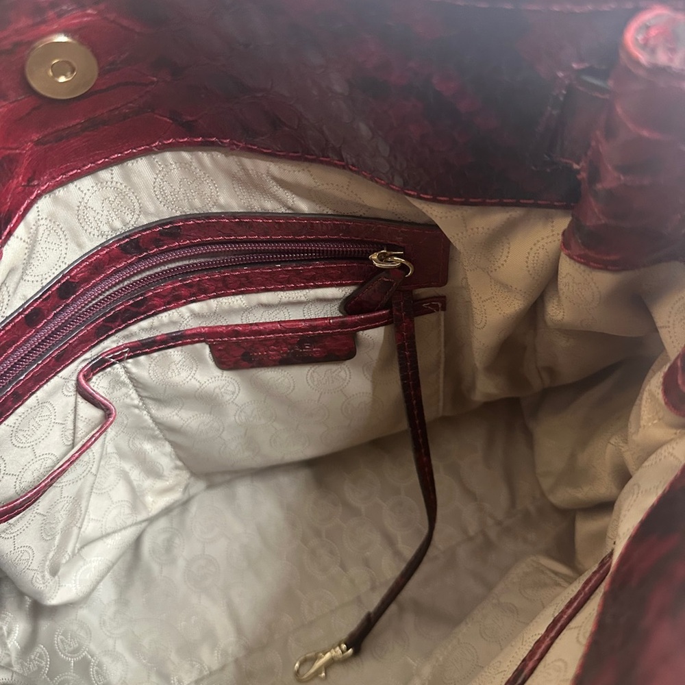 Michael Kors Red Python-Embossed Leather Tote - image 7